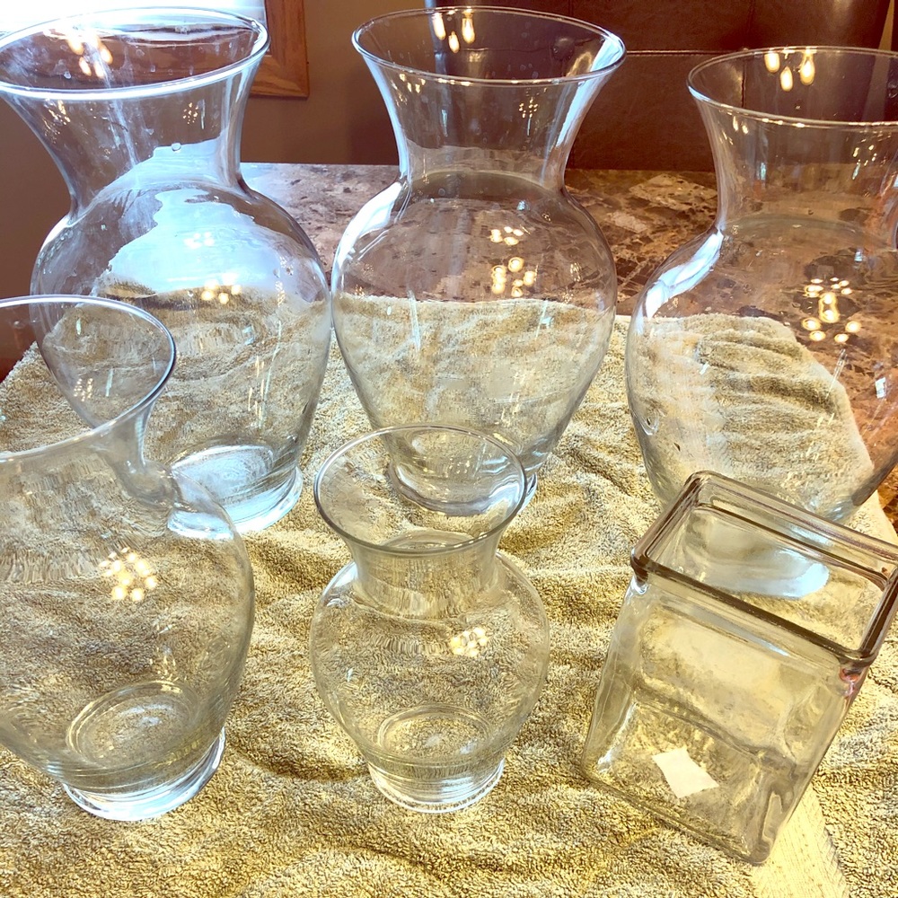 6 Clear Glass Vases bundle